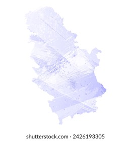 High detailed vector map. Serbia. Watercolor style. Periwinkle color. Delicate lilac color. Pastel purple.