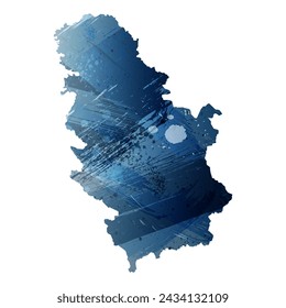 High detailed vector map. Serbia. Watercolor style. Deep blue color. Berlin azure.