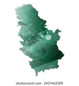 High detailed vector map. Serbia. Watercolor style. Turquoise green color.