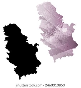 High detailed vector map. Serbia. Set of two cards. Watercolor style. Purple color. Black card.