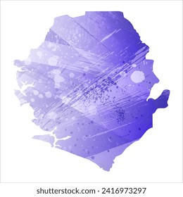 High detailed vector map. Sierra Leone. Watercolor style. Aspid blue color. A violet, delicate, pastel color.