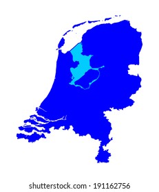 High detailed vector map silhouette of the Netherlands isolated on white background. Blue Holland silhouette illustration. Benelux state. EU country. Europe territory.