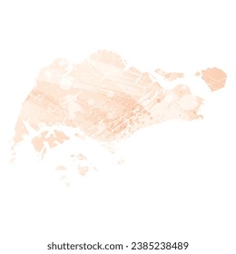 High detailed vector map. Singapore. Watercolor style. Apricot color.