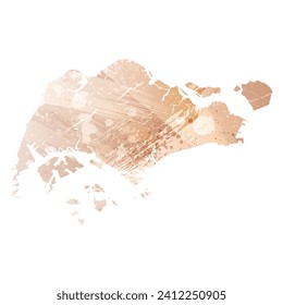 Mapa vectorial detallado alto. Singapur. Estilo acuarela. Brass antiguo. Marrón claro. Color dorado.