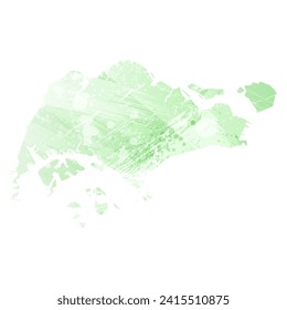 Mapa vectorial detallado alto. Singapur. Estilo acuarela. Color de la lechuga clara. Pastel verde.