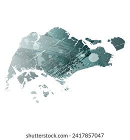 High detailed vector map. Singapore. Watercolor style. Aspid gray color. Green-gray deep color.