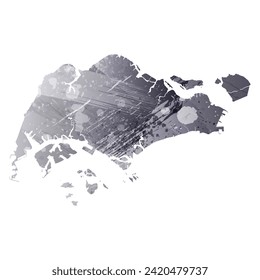 High detailed vector map. Singapore. Watercolor style. Anthracite gray color. 
