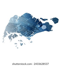 High detailed vector map. Singapore. Watercolor style. Deep blue color. Berlin azure.