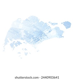 High detailed vector map. Singapore. Watercolor style. Pale cornflower. Blue color.