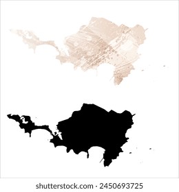 High detailed vector map. Sint Maarten. Set of two cards. Watercolor style. Brown beige color. Black card.