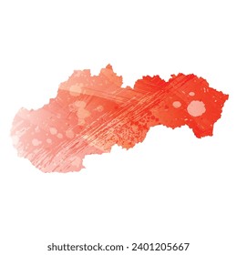High detailed vector map. Slovakia. Watercolor style. Scarlet bright red color.