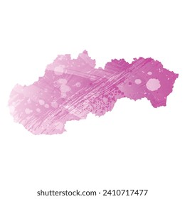 High detailed vector map. Slovakia. Watercolor style. Amaranth light cherry pink color.