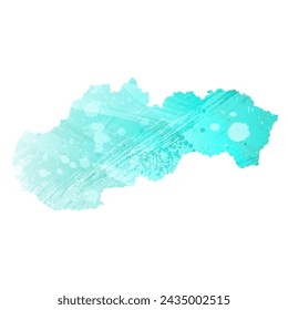High detailed vector map. Slovakia. Watercolor style. Turquoise color. Bright blue color.