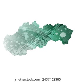High detailed vector map. Slovakia. Watercolor style. Turquoise green color.