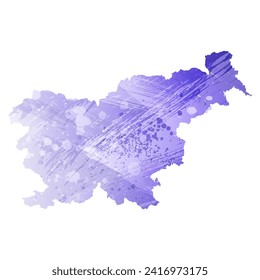 High detailed vector map. Slovenia. Watercolor style. Aspid blue color. A violet, delicate, pastel color.
