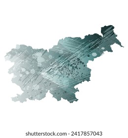High detailed vector map. Slovenia. Watercolor style. Aspid gray color. Green-gray deep color.