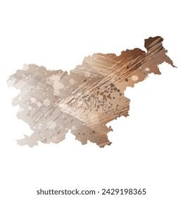 Mapa vectorial detallado. Eslovenia. Estilo acuarela. Color beige y marrón.