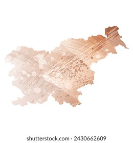 High detailed vector map. Slovenia. Watercolor style. Beige and red color. Brown color.
