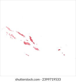 Mapa vectorial detallado alto. Islas Salomón. Estilo acuarela. Color rojo de Alizarin.