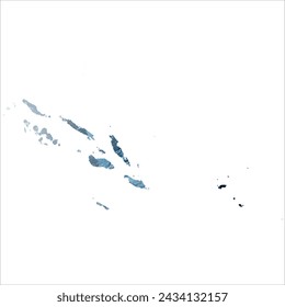 Mapa vectorial detallado. Islas Salomón. Estilo acuarela. Color azul oscuro. Berlín azul.