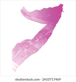 High detailed vector map. Somalia. Watercolor style. Amaranth light cherry pink color.