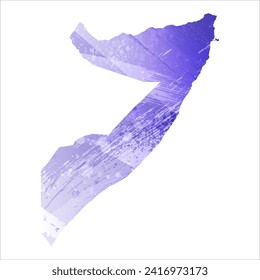 High detailed vector map. Somalia. Watercolor style. Aspid blue color. A violet, delicate, pastel color.