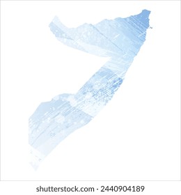 Mapa vectorial detallado. Somalia. Estilo acuarela. Flor de maíz pálida. Color azul.