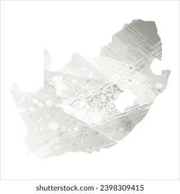Mapa vectorial detallado alto. Sudáfrica. Estilo acuarela. Color gris.