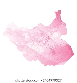 High detailed vector map. South Sudan. Watercolor style. Amaranth pink color.
