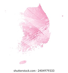 Mapa vectorial detallado alto. Corea del Sur. Estilo acuarela. Color rosa amaranto.