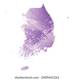 High detailed vector map. South Korea. Watercolor style. Amethyst purple color.