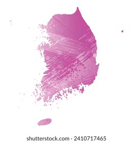 High detailed vector map. South Korea. Watercolor style. Amaranth light cherry pink color.