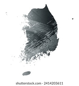 High detailed vector map. South Korea. Watercolor style. Anthracite gray. Dark gray. Black color.