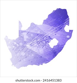 High detailed vector map. South Africa. Watercolor style. Aspid blue color. A violet, delicate, pastel color.