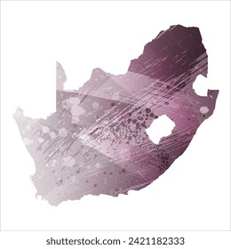High detailed vector map. South Africa. Watercolor style. Eggplant color. Pastel purple color.