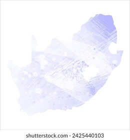 High detailed vector map. South Africa. Watercolor style. Periwinkle color. Delicate lilac color. Pastel purple.