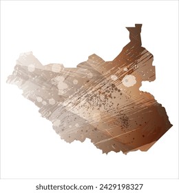 High detailed vector map. South Sudan. Watercolor Style. Beige and brown color.