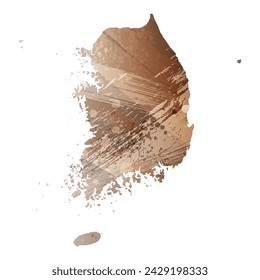 High detailed vector map. South Korea. Watercolor Style. Beige and brown color.