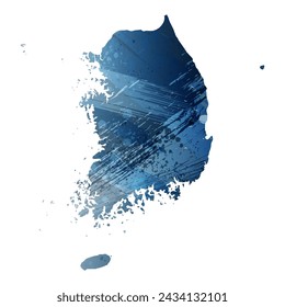 Mapa vectorial detallado. Corea del Sur. Estilo acuarela. Color azul oscuro. Berlín azul.