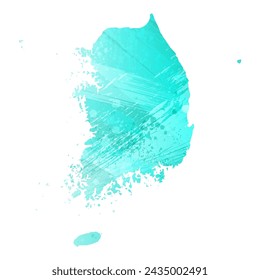 High detailed vector map. South Korea. Watercolor style. Turquoise color. Bright blue color.