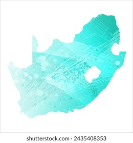 High detailed vector map. South Africa. Watercolor style. Turquoise color. Bright blue color.