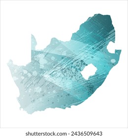High detailed vector map. South Africa. Watercolor style. Turquoise blue color. Blue is a deep color.