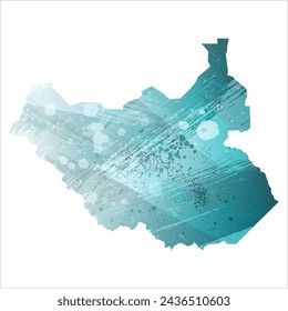 High detailed vector map. South Sudan. Watercolor style. Turquoise blue color. Blue is a deep color.