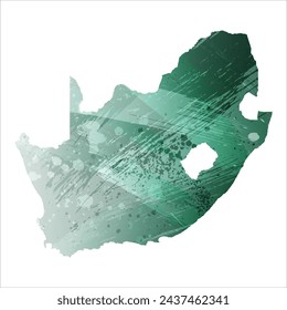 High detailed vector map. South Africa. Watercolor style. Turquoise green color.