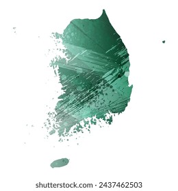 High detailed vector map. South Korea. Watercolor style. Turquoise green color.