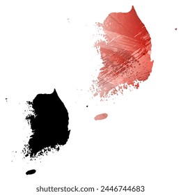 High detailed vector map. South Korea. Set of two cards. Watercolor style. Red color. Black card.