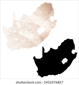 High detailed vector map. South Africa. Set of two cards. Watercolor style. Brown beige color. Black card.