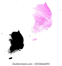 High detailed vector map. South Korea. Set of two cards. Watercolor style. Pink color. Black card.