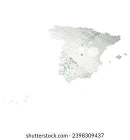 Mapa vectorial detallado alto. España. Estilo acuarela. Color gris.