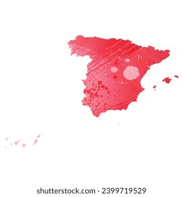 High detailed vector map. Spain. Watercolor Style. Alizarin red color.